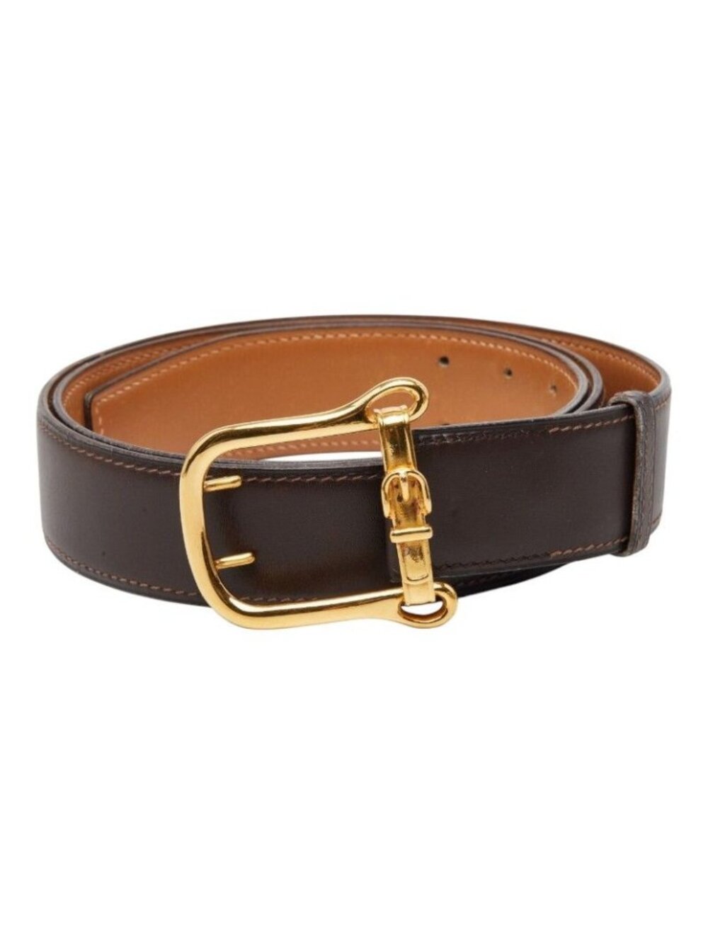 Hermes Belt Motif Buckle Brown Gold Leather